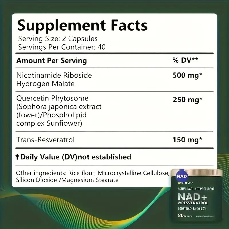 NAD+ Supplement for Skin Aging Support, Energy, and Focus – 80 Count-New In Box
