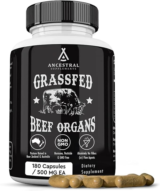 Grass Supplements Ancestral Fed Beef Organ Supplement – Non-GMO, 180 Capsules