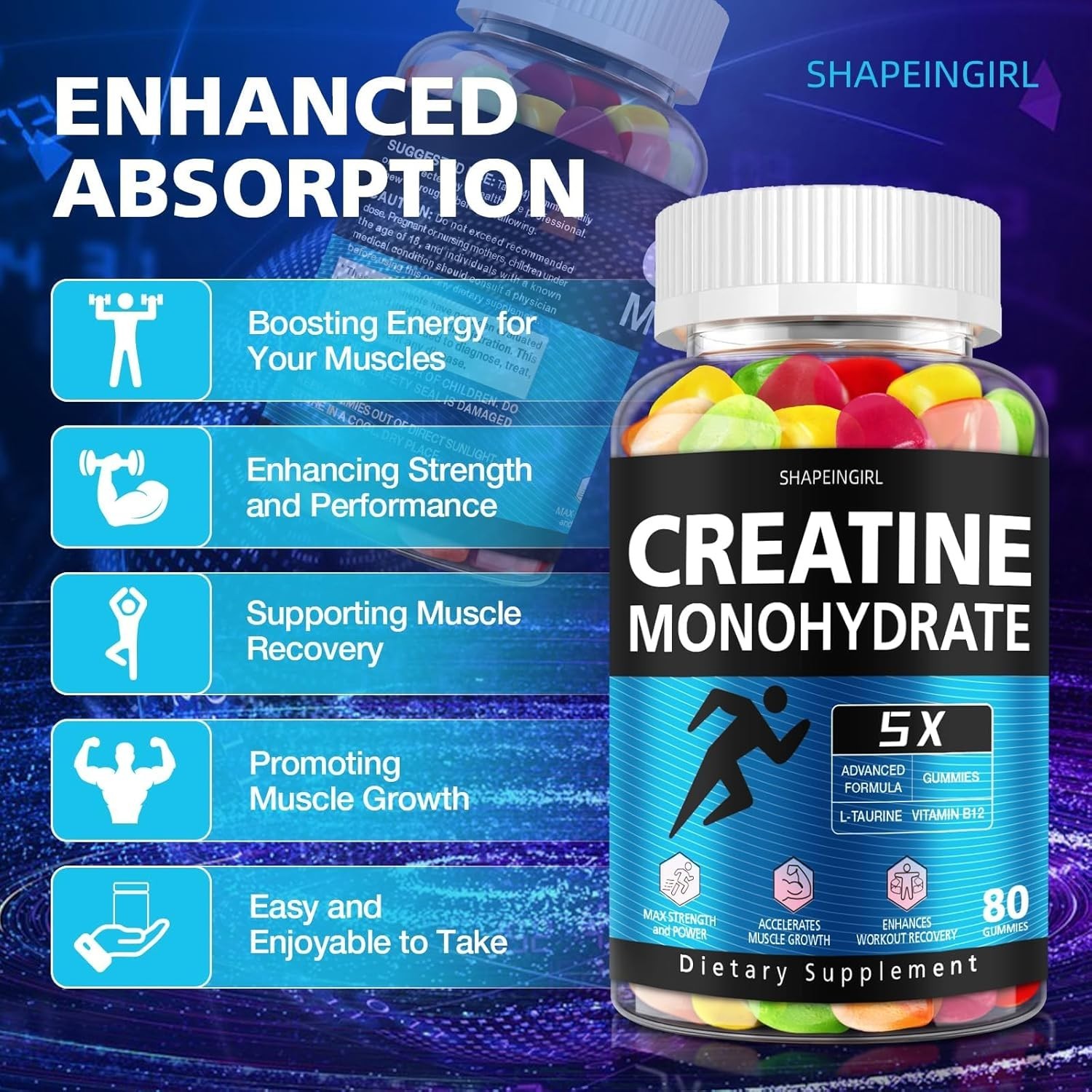 Creatine Monohydrate Gummies for Men & Women – Low Sugar Chewable Creatine Gummi