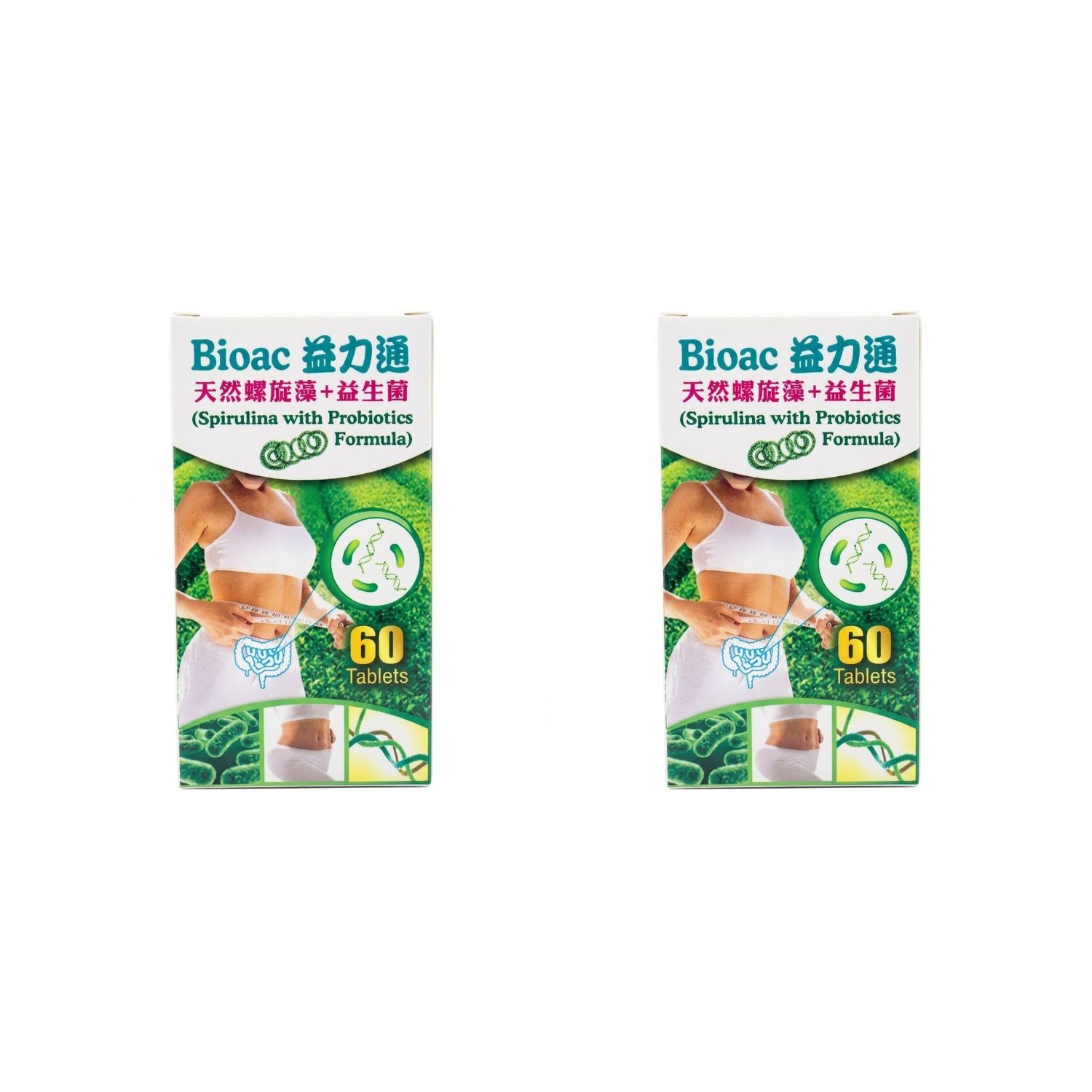 Bioac Spirulina with Probiotics 60 Tablets Made in USA Natural Detox Support Gut