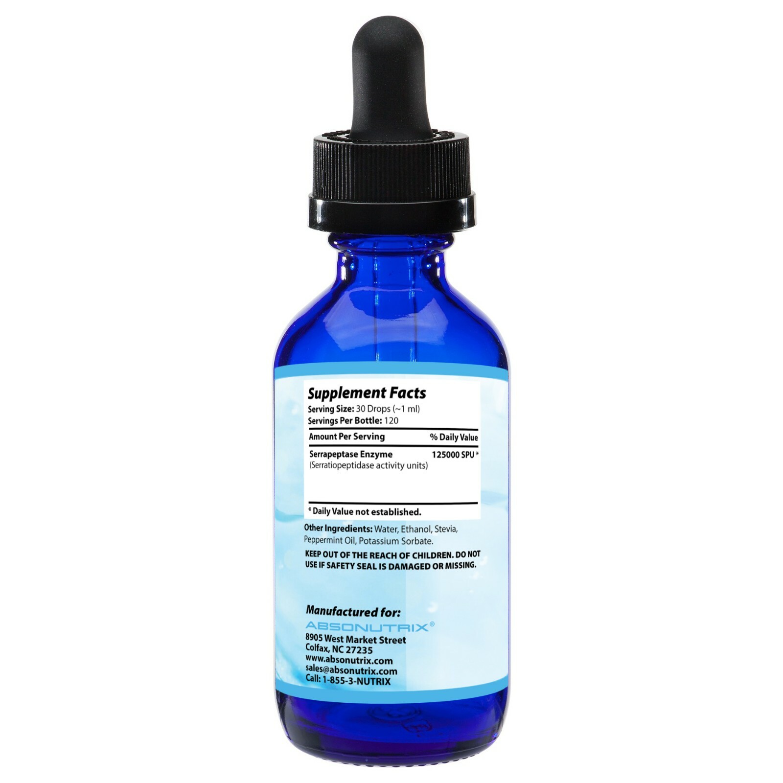 Absonutrix Serrapeptase Enzyme 4 Fl Oz Anti oxidant 125000 SPU easy absorption