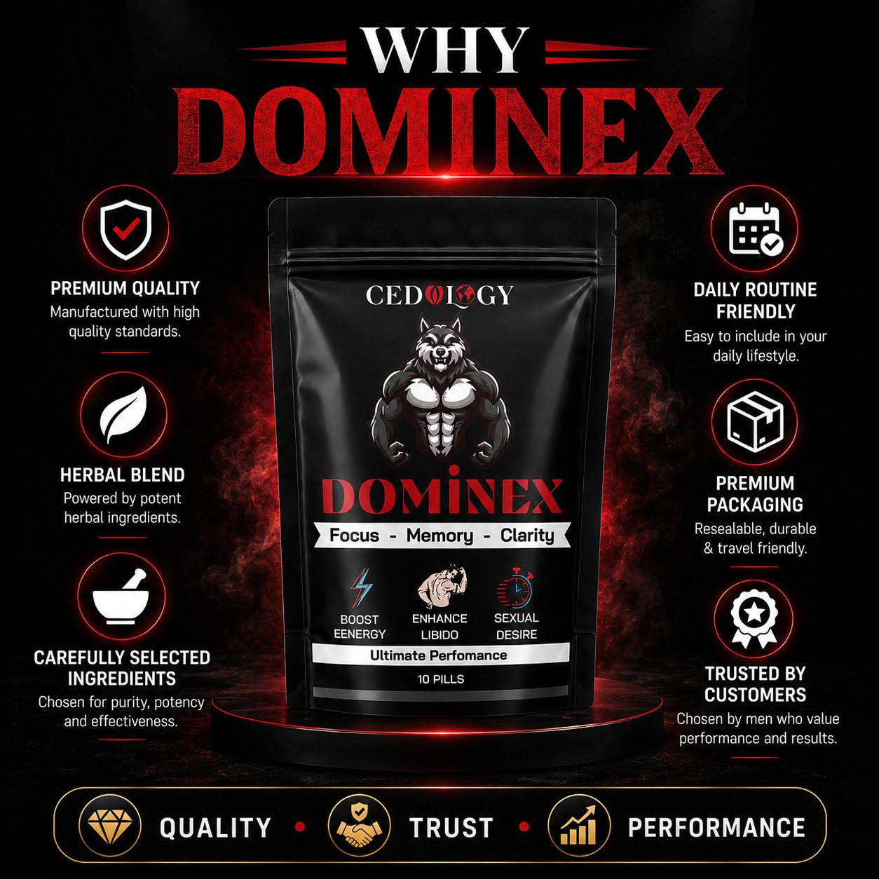 Dominex Supplement For Rock Hard Perform Strength, Love Stamina Men Bed Time