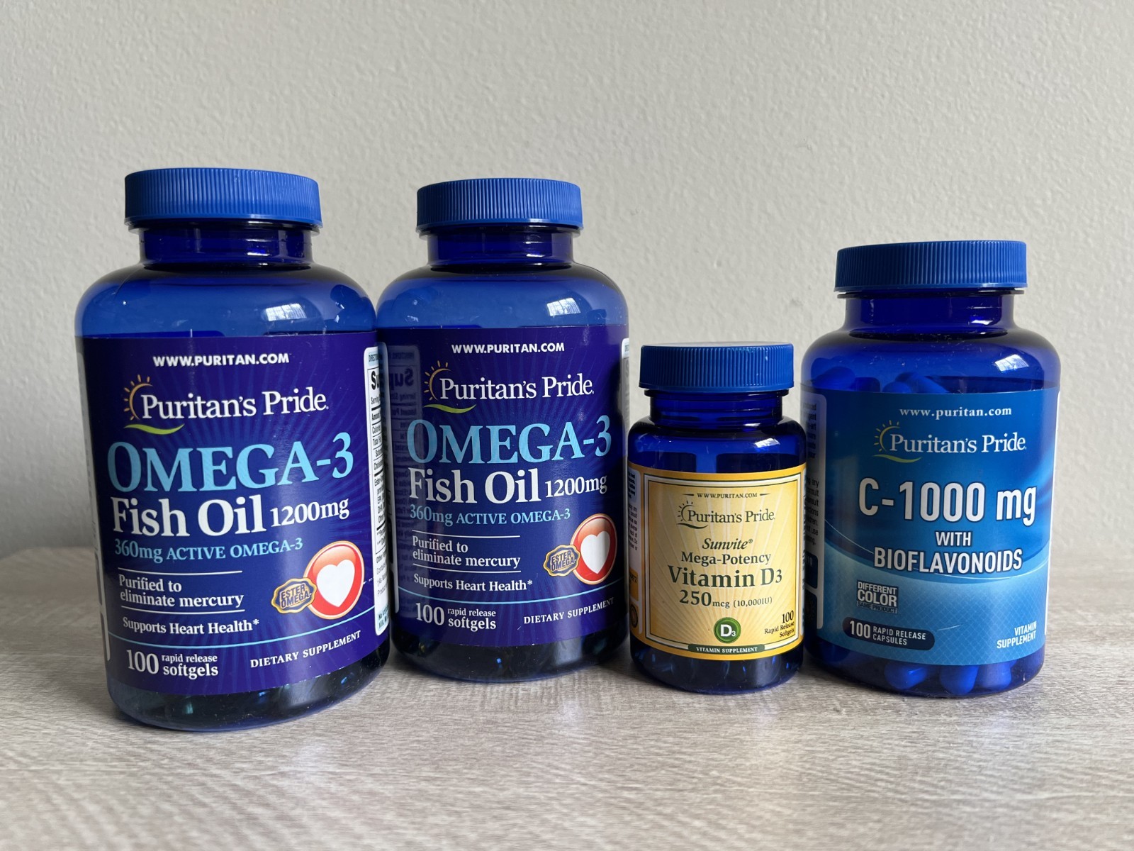 Omega-3 Fish Oil + Vitamin D3 + Vitamin C Bundle | 4 Bottles | 100 Day Supply