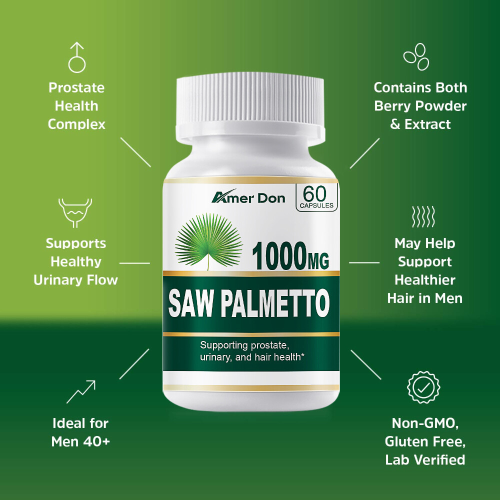 Saw Palmetto 1000mg Capsules Prostate UTI Urinary Tract Hair Loss US STOCK