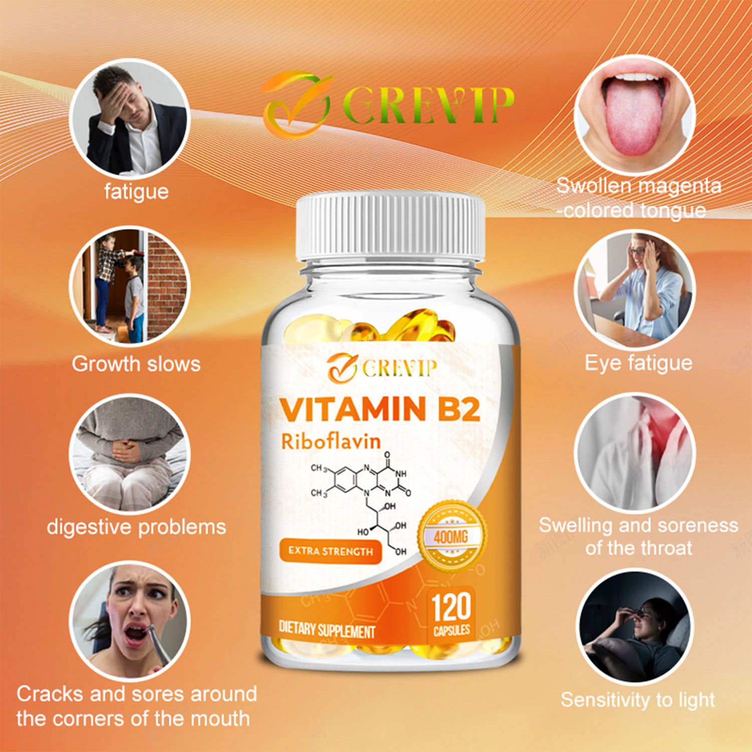 GREVIP Vitamin B2 400mg – High Strength Energy, Metabolism & Nerve Support