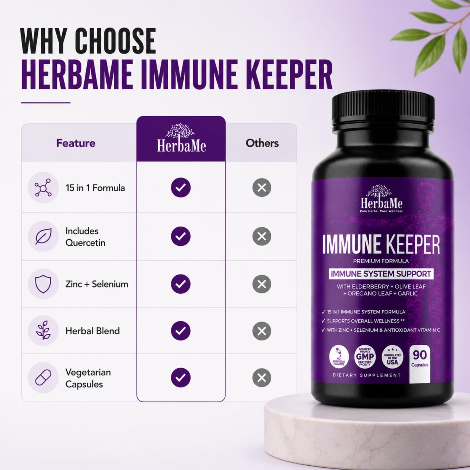 Immune Support Supplement, 15 in 1 Daily 1 Count (Pack of 90)