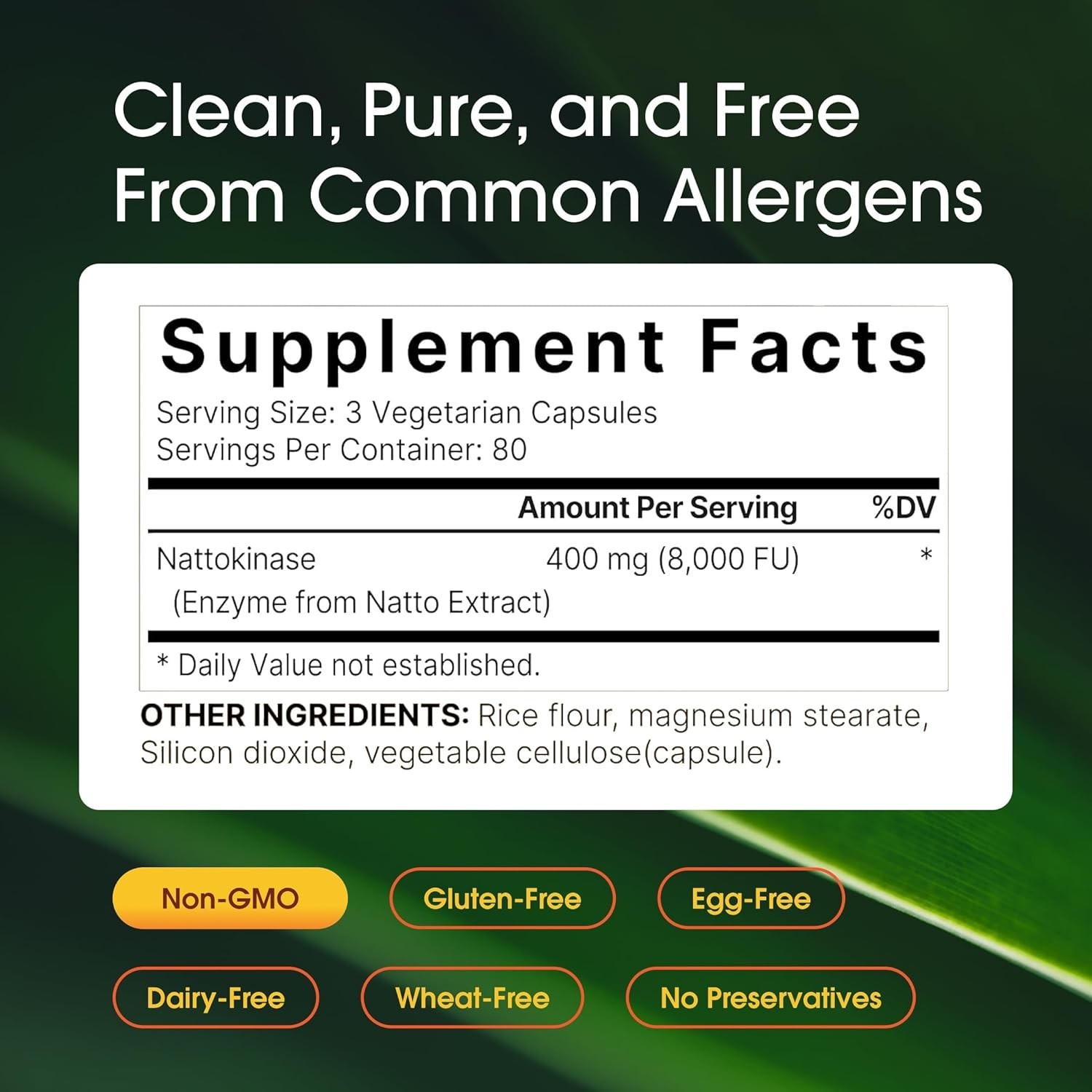 Nattokinase Supplement 8000 FU Per Serving 240 Veggie Capsules