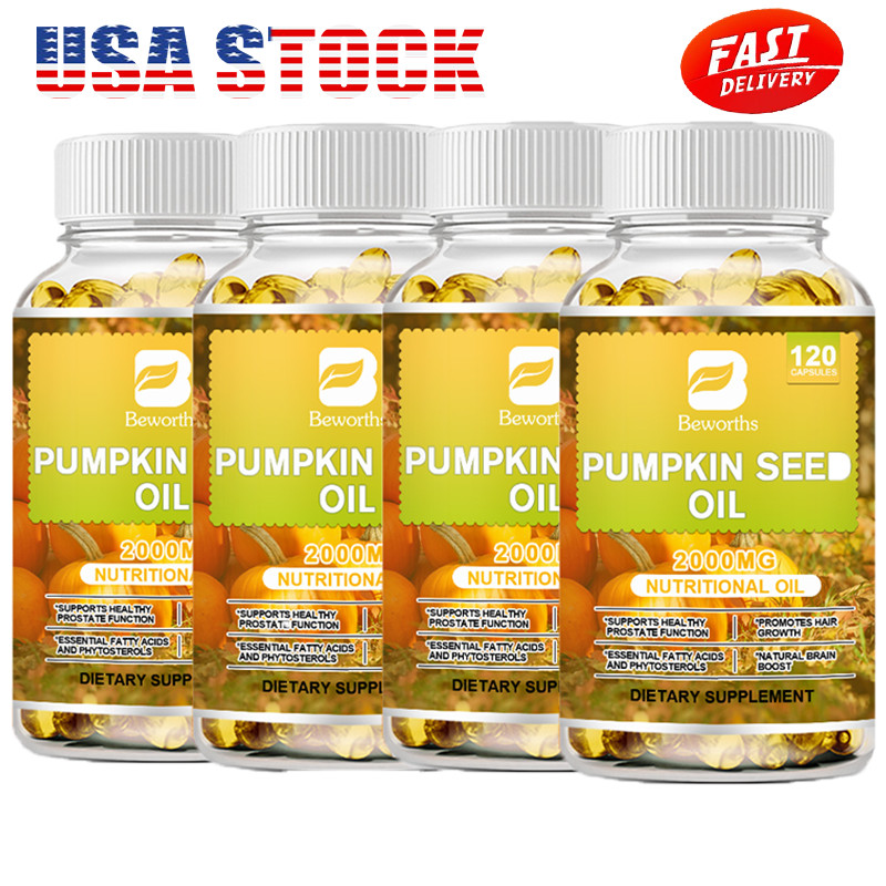 2000mg Pumpkin Seed Oil Capsules 120pcs,1/2/4Bottles,Support Brain;Prostate