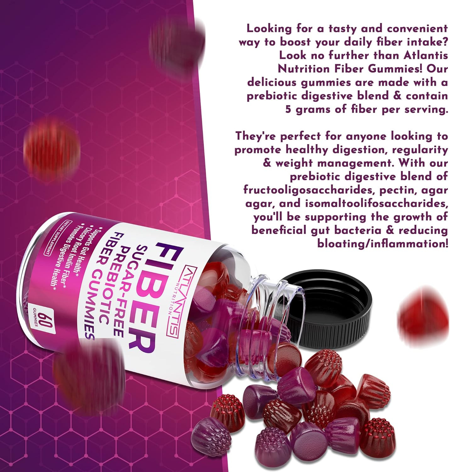 Sugar Free Fiber Gummies for Adults – 5G Fiber Supplement Formulated with 5.4…