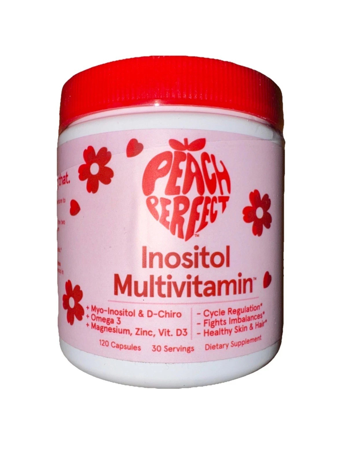 2 BOTTLES-Peach Perfect Inositol Multivitamin Myo&D-Chiro 40:1 Blend with Omega3