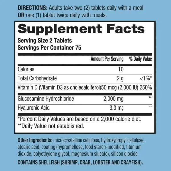 Schiff Glucosamine Tablets with Plus Vitamin D3 and Hyaluronic Acid 150 Ct 2PK