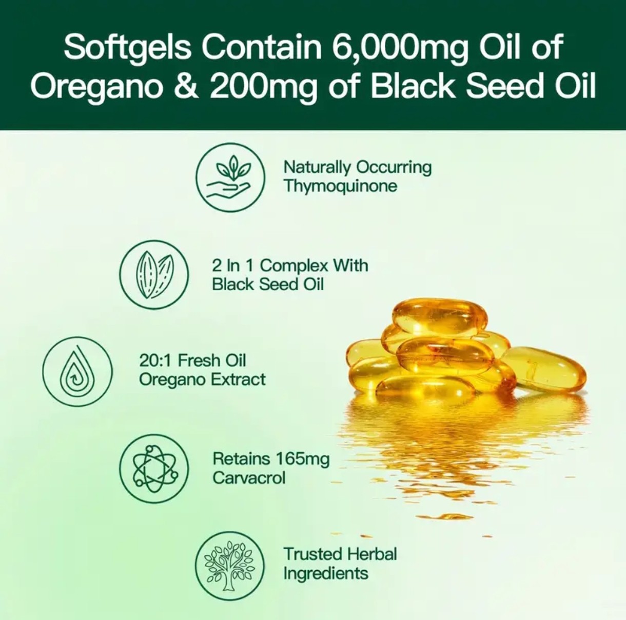 *STRONGEST* Oil Of Oregano 6000mg-300 Softgel Capsules With Black Seed Oil