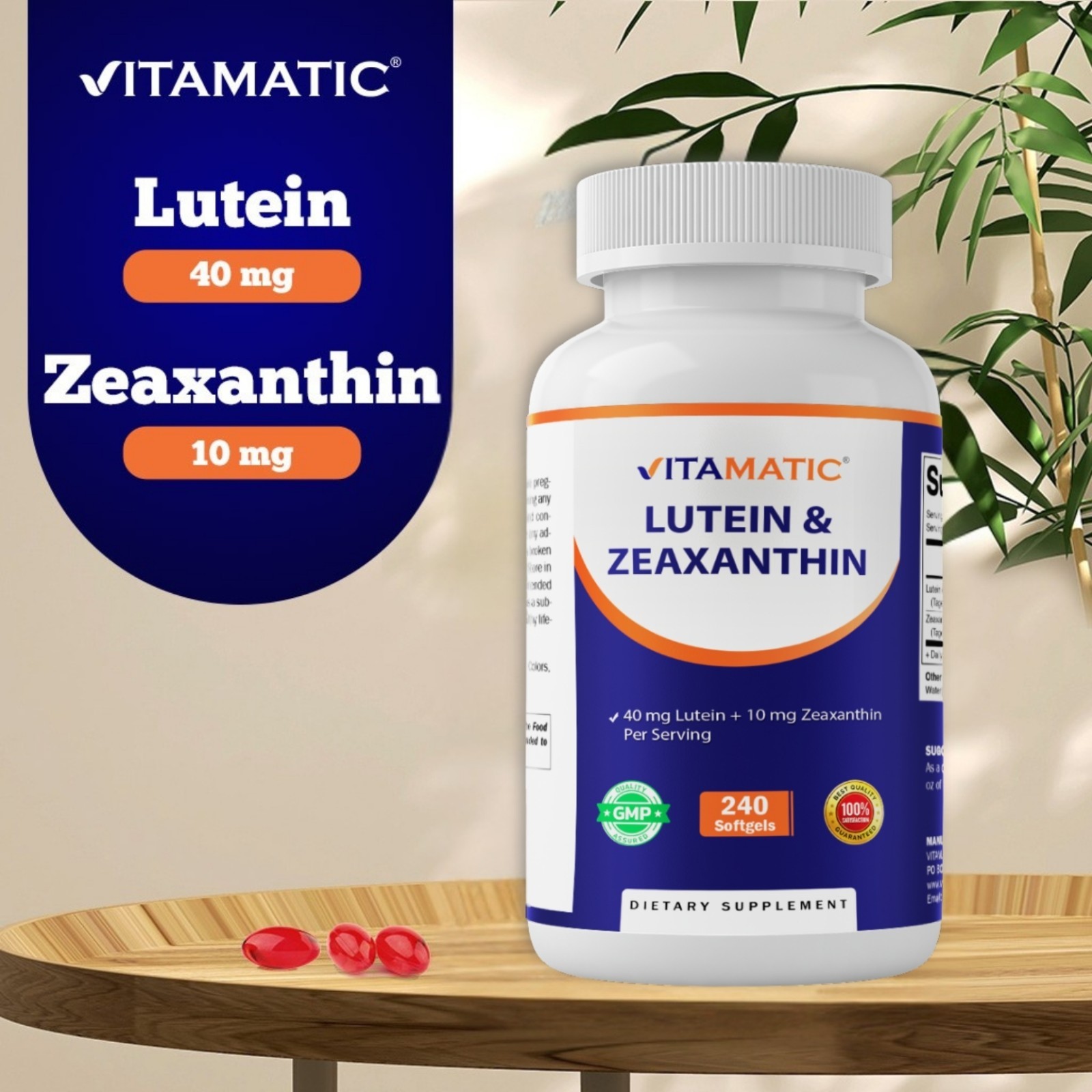 Vitamatic Lutein 40mg with Zeaxanthin 10mg, Eye Health Support Supplement, 240 S
