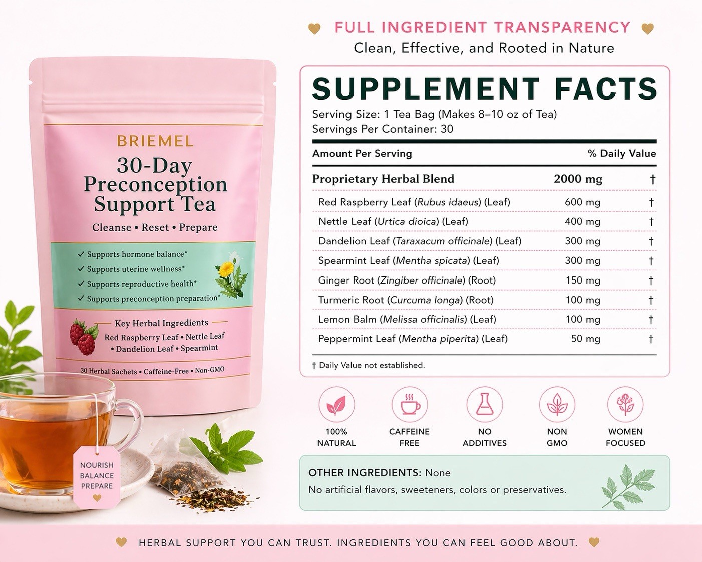 Fertility Support Tea Preconception Herbal Blend Hormone Balance 30 Days Supply