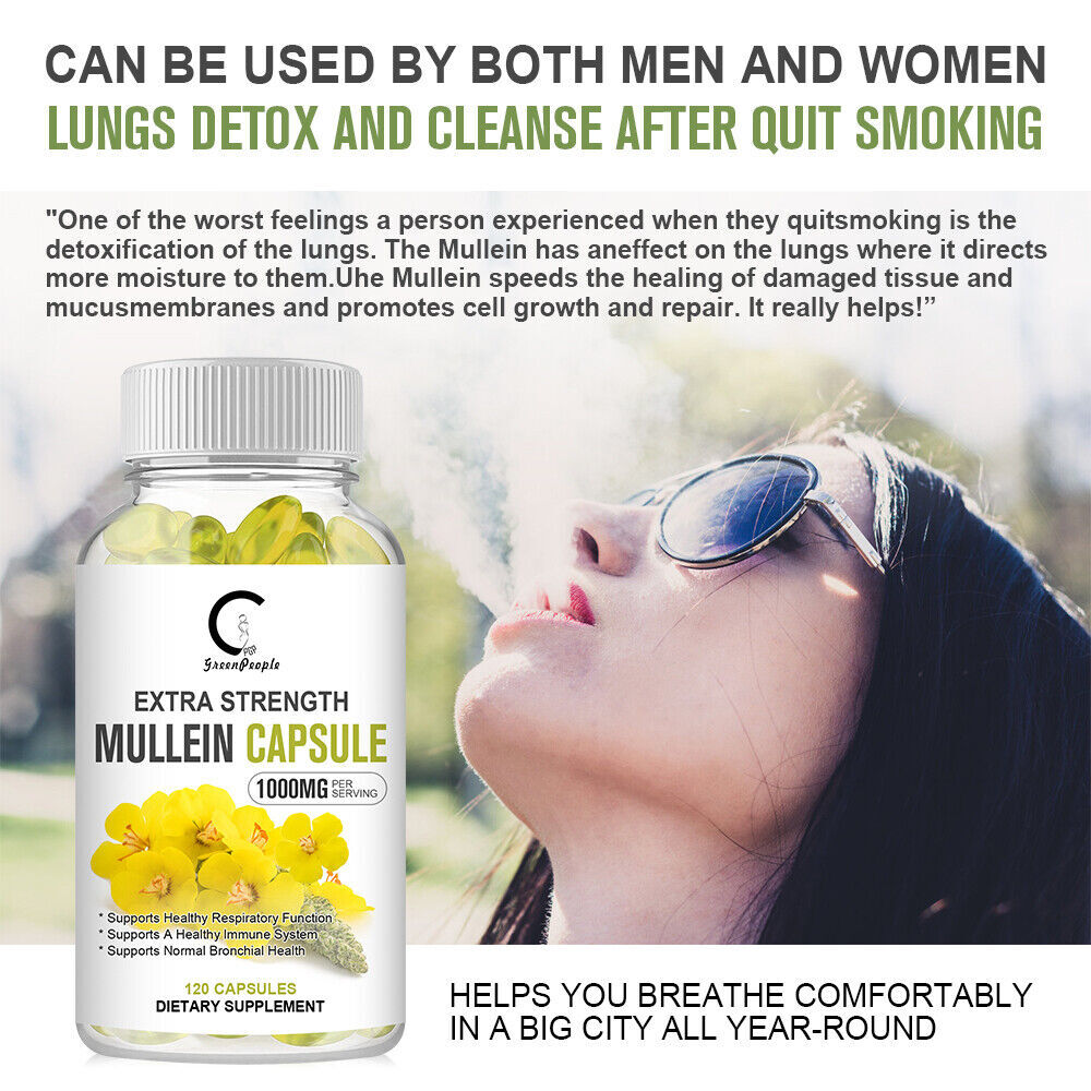 Mullein Leaf Capsules For Lung Cleansing & Detox Herbal Dietary Supplement 120pc