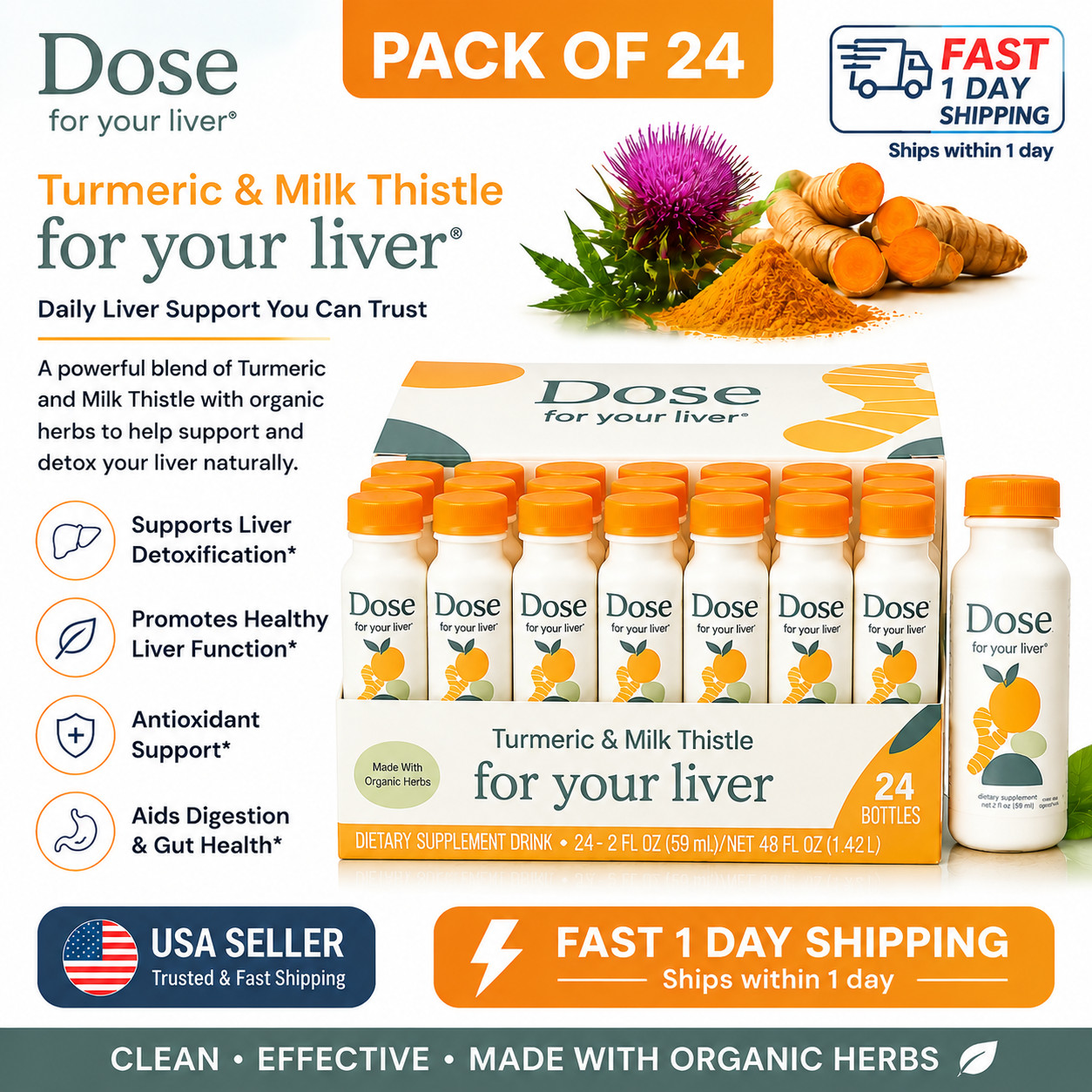 24 Pack Dose For Your Liver Support Supplement Cleanse 2oz Exp 01/27