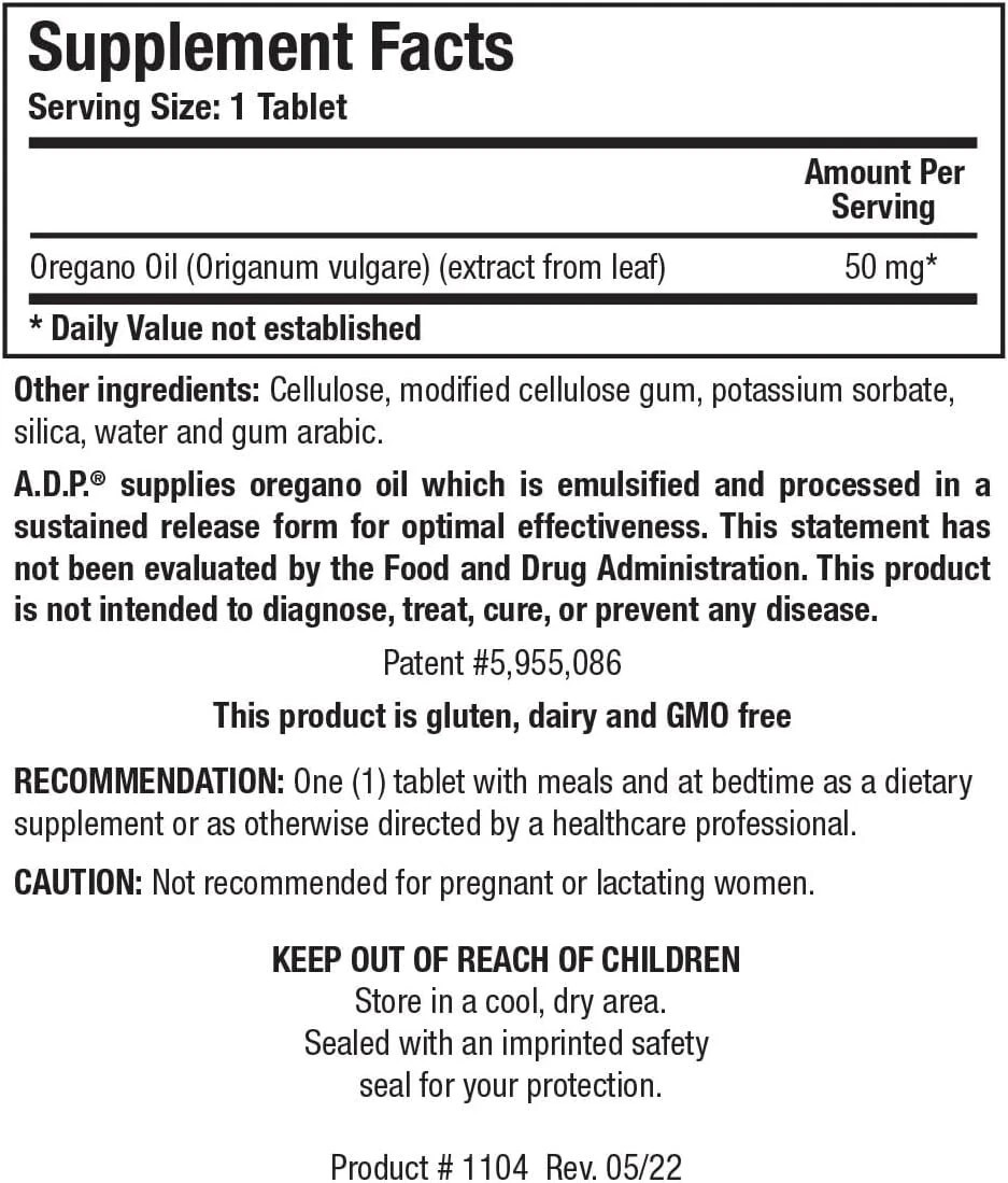Biotics Research ADP Tablets – 120 Count – A.D.P. Oregano Oil – Exp. 12/2027