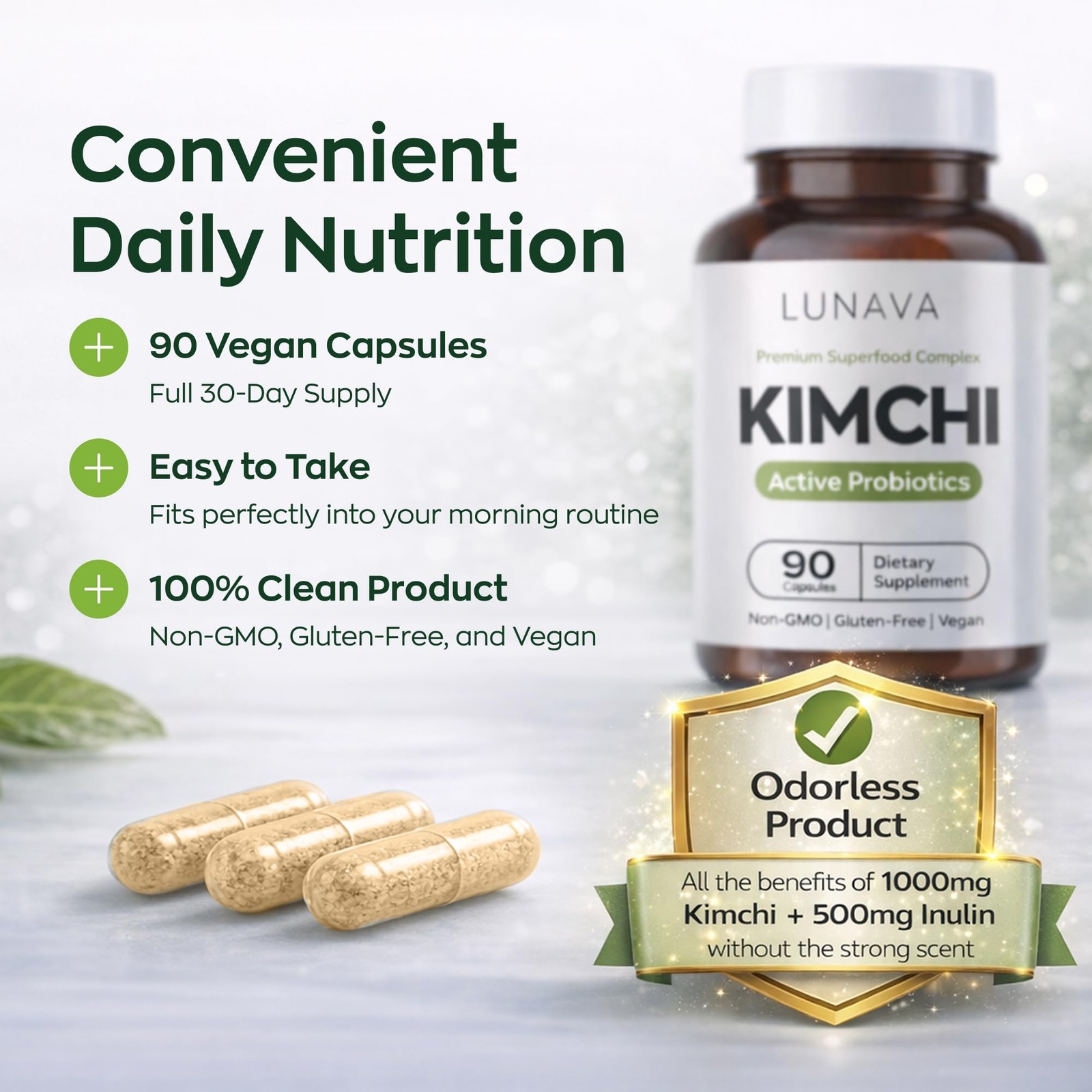 Lunava Kimchi Capsules Fermented Kimchi Superfood Supplement Gut Health