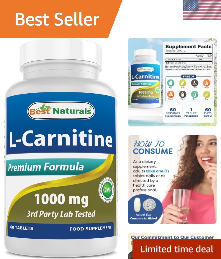 60 Count L-Carnitine 1000mg – GMO-Free, Lactose-Free Energy Management Tablets