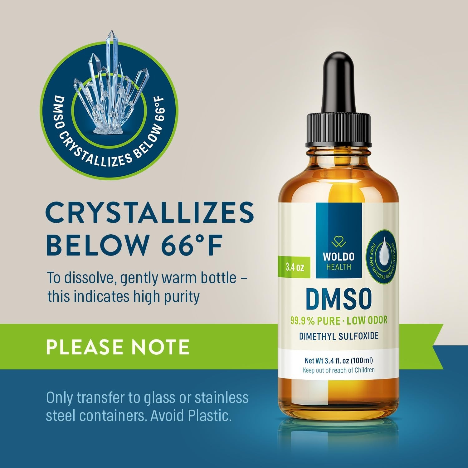 99.9% Pure DMSO Liquid – FT-IR Verified, Low Odor, 3.38 fl. oz in Glass Dropper