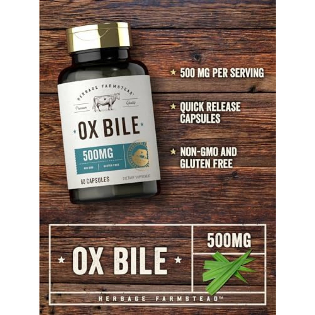 Ox Bile Supplement 500Mg 60 Capsules Digestive Enzyme Non-Gmo & Gluten Free by H