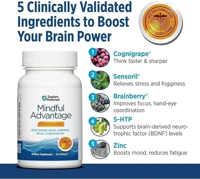 Mindful Advantage Brain Memory Focus Supplement – 30 Caps