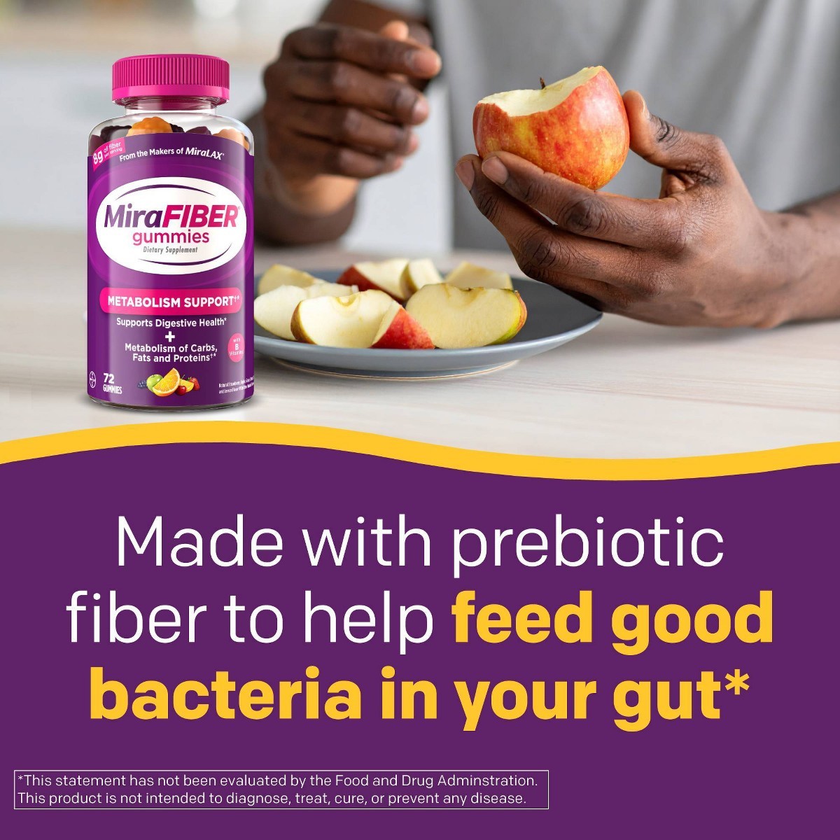 MiraFIBER Gummies from The Makers of MiraLAX, 8g of Daily Fiber Per Serving,72ct
