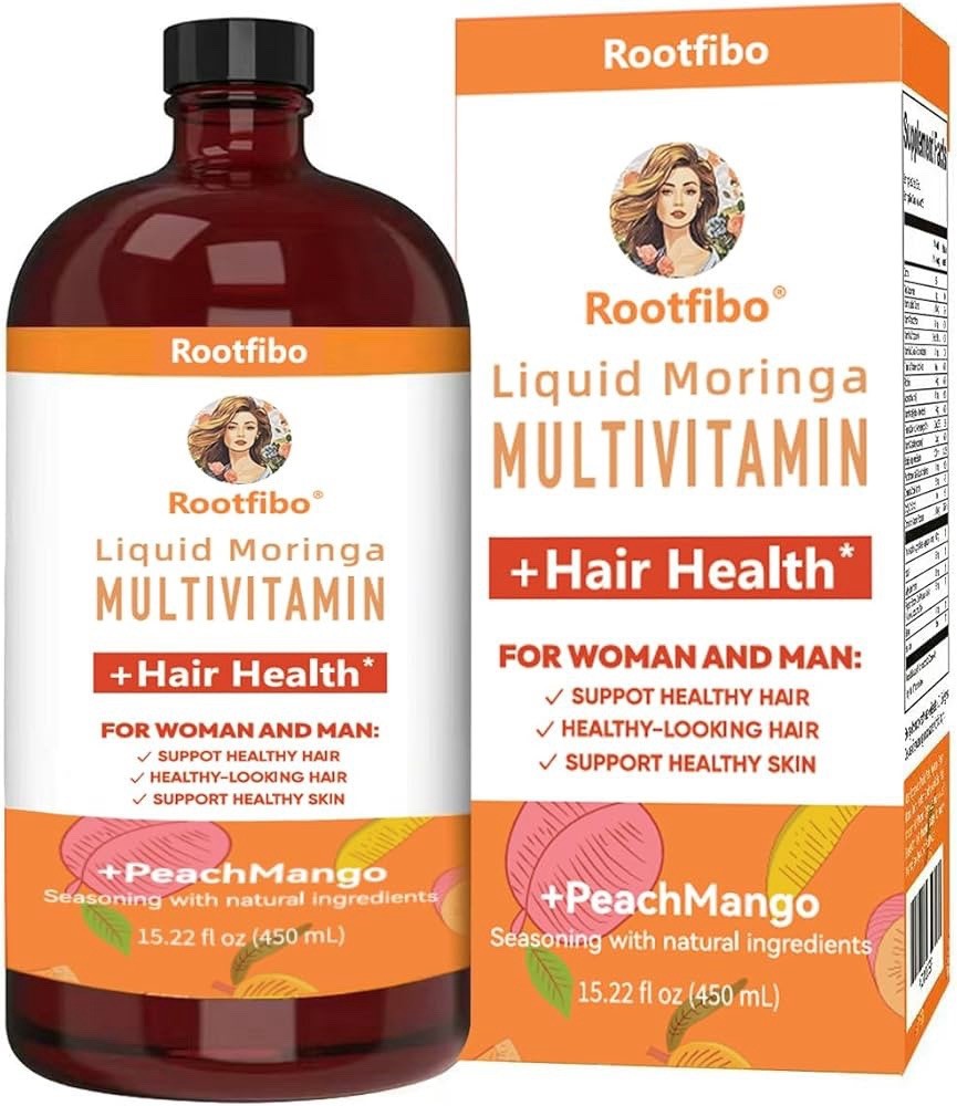 Liquid Morning Multivitamin + Hair Growth, Peach Mango, 15.22 fl oz (450 ml)