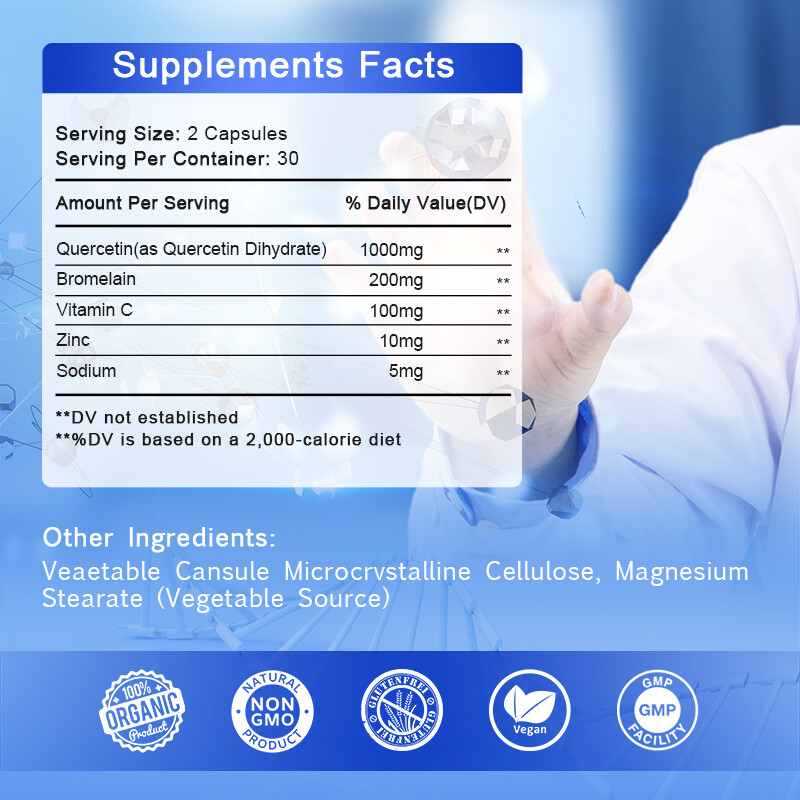 1000MG Quercetin with Bromelain & Zinc – Natural Immune Support Supplement 120pc