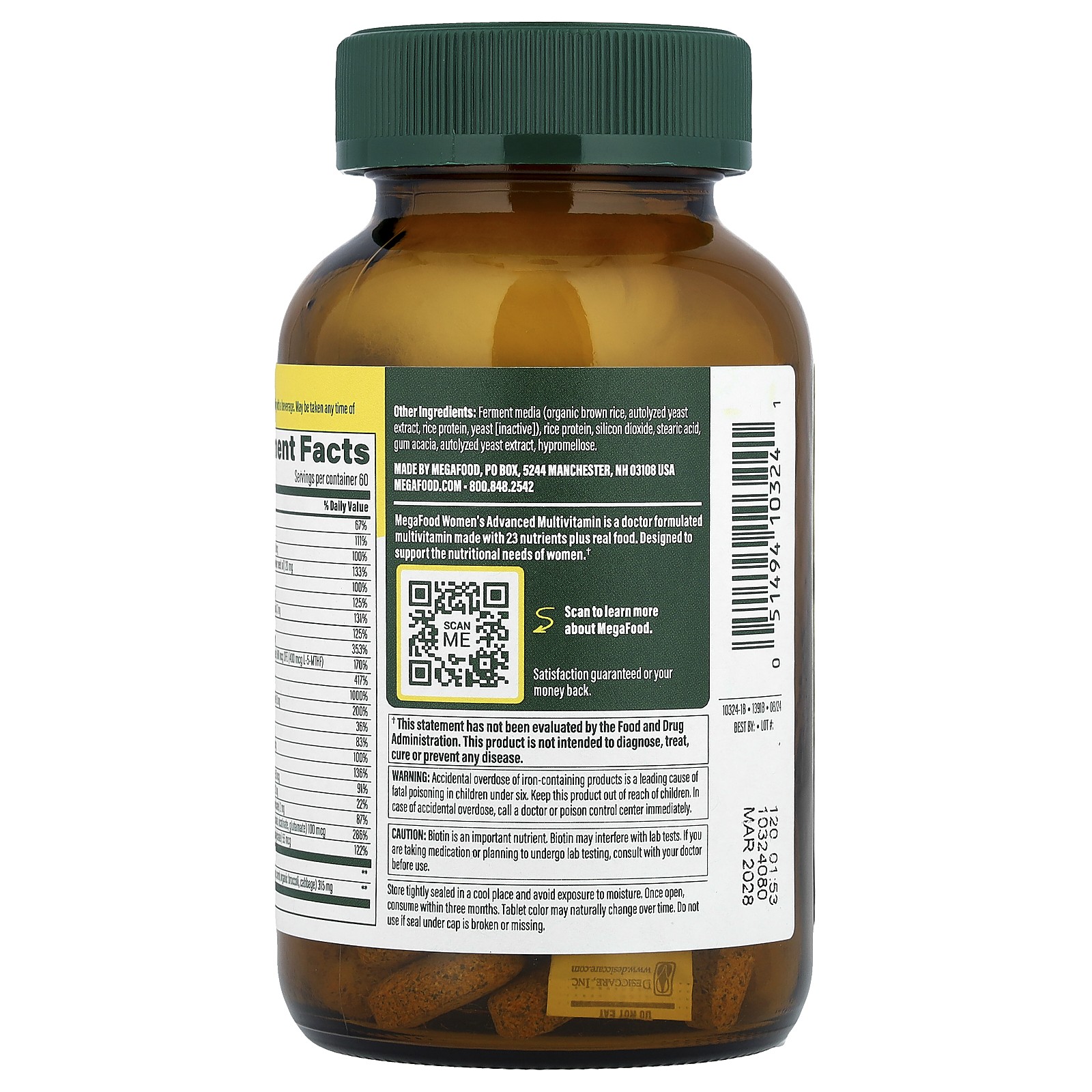 MegaFood Multi for Women 120 Tablets Dairy-Free, Gluten-Free, Kosher, NSF
