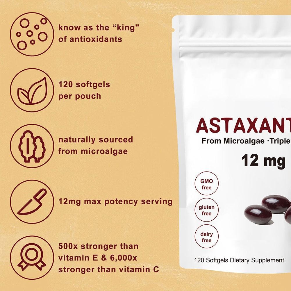 Micro Ingredients Astaxanthin 12mg Triple Strength 120 Softgels Antioxidant