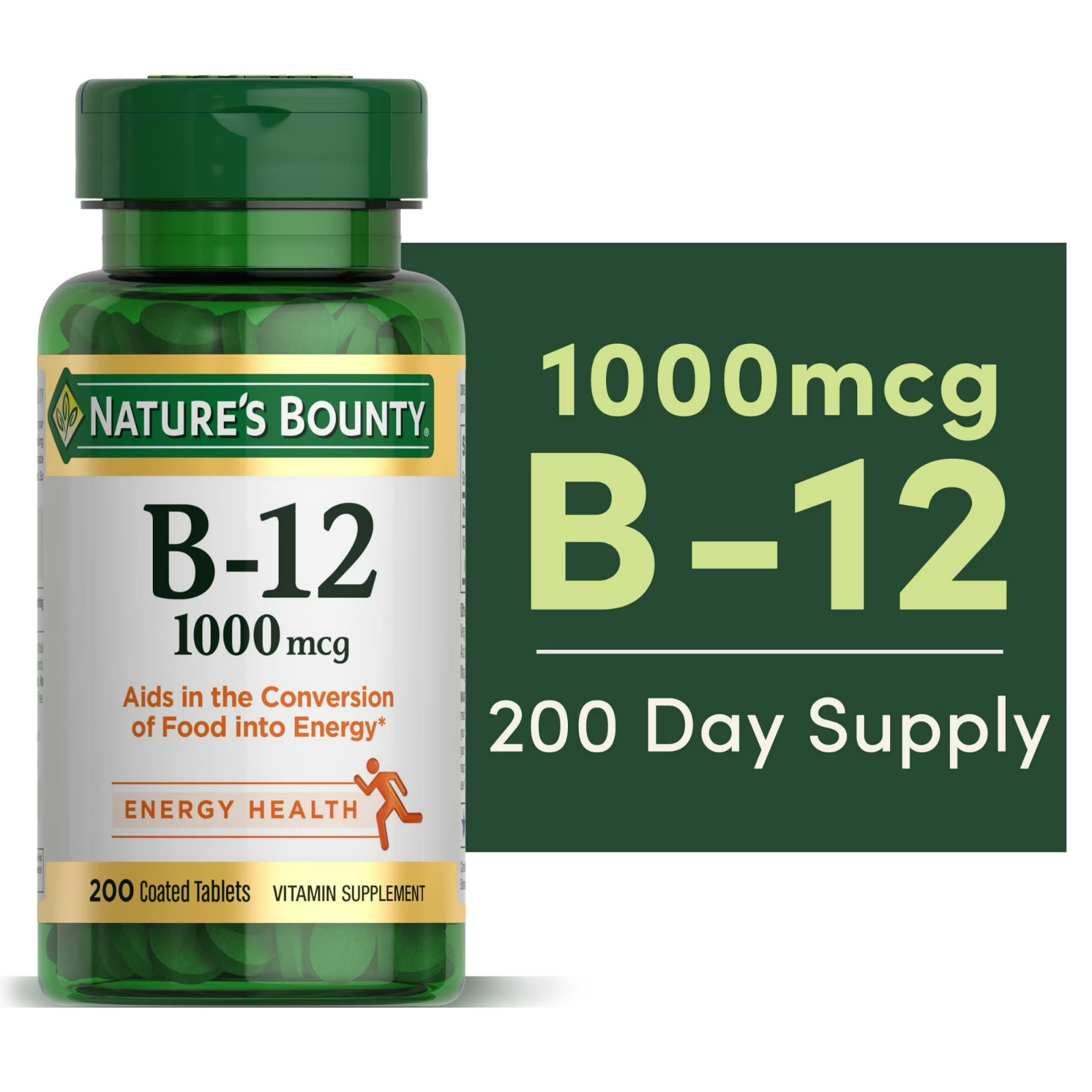 Nature’s Bounty Vitamin B12 1000 mcg Supplements, 200 200 Count (Pack of 1)