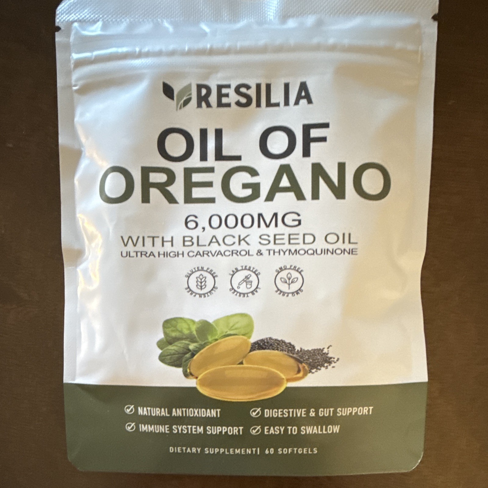 Resilia Oil of Oregano 6,000mg + Black Seed Oil Softgels 60 Easy Swallow