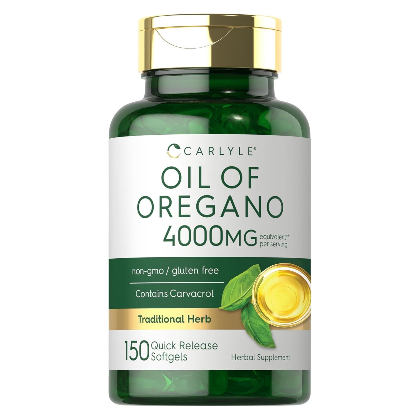 Carlyle Oregano Oil 400mg Supplement, 150 Softgels, Rich in Carvacrol, Non-GMO &