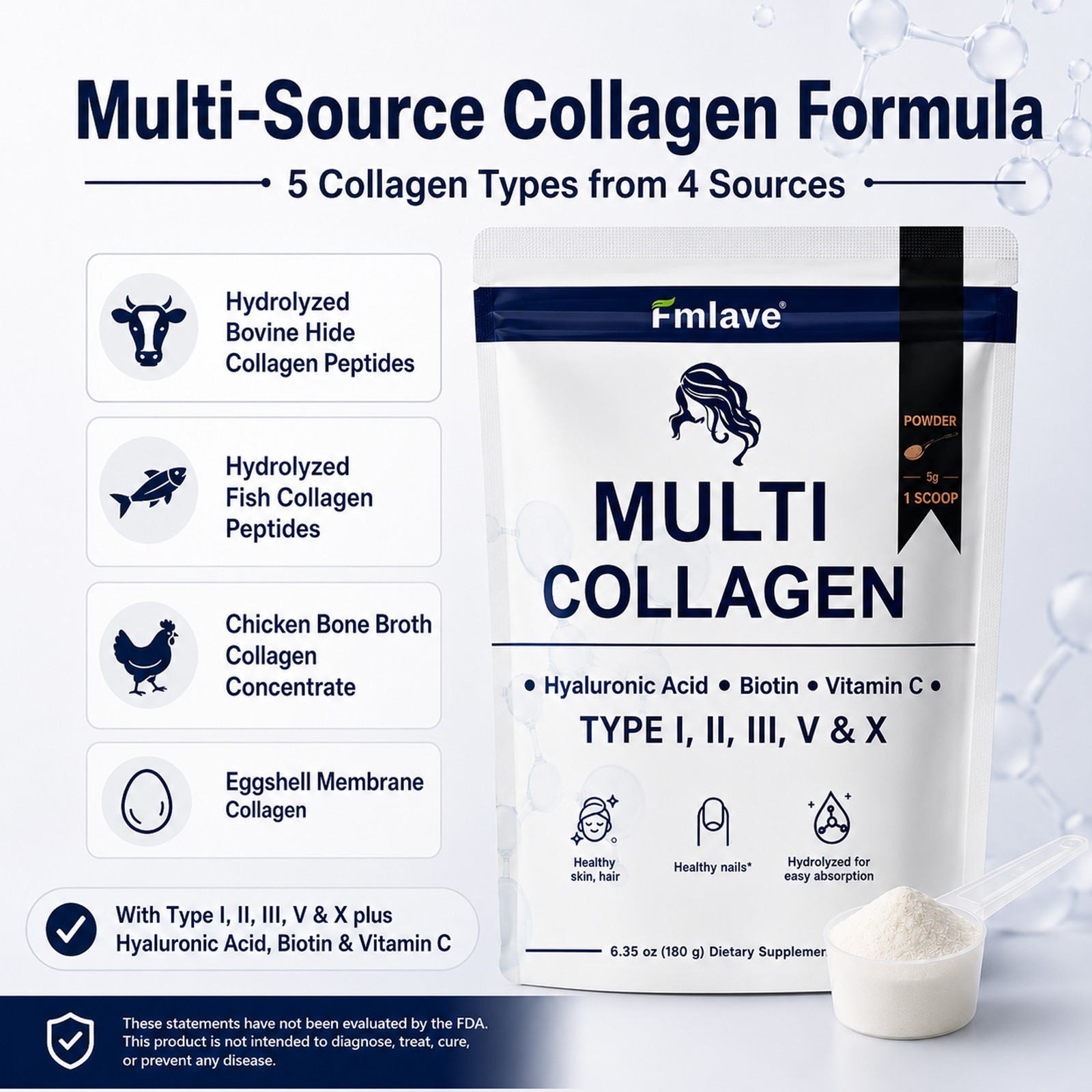 4x Multi Collagen Powder 1500mg – with Biotin Hyaluronic Acid Vit C 144 Servings