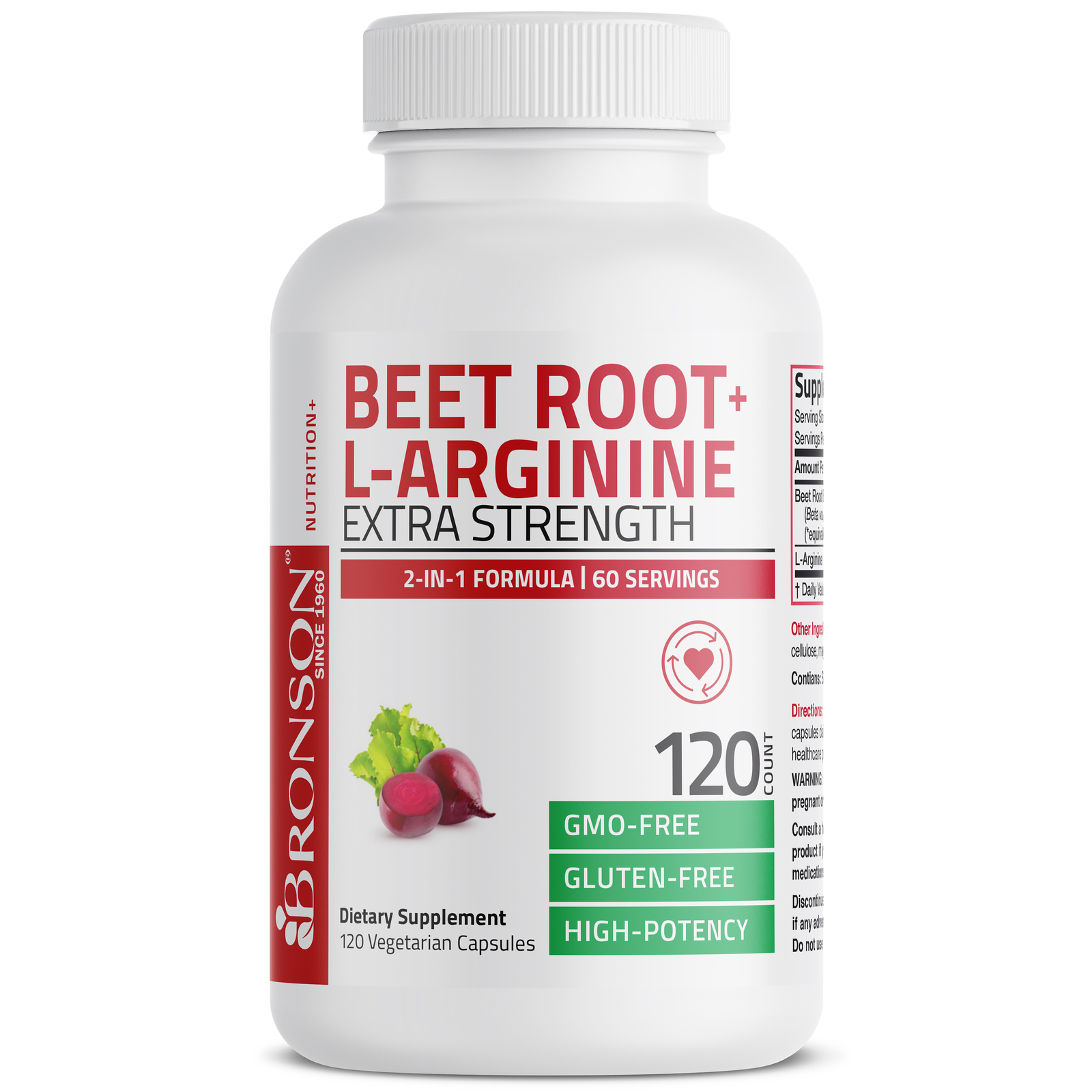 Bronson Beet Root + L-Arginine 2000 MG, 120 Vegetarian Capsules