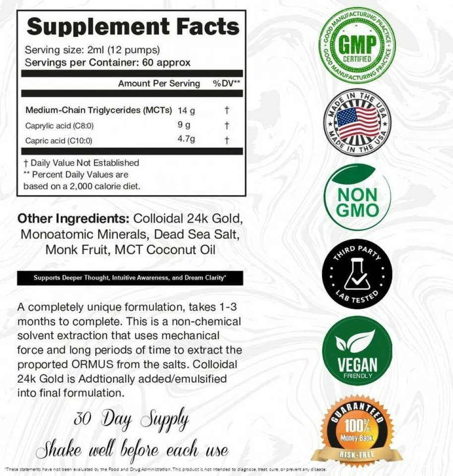 Ormus Gold Oil by I Am Joy, Supports Pineal Gland & DNA, Rich in Minerals 4oz