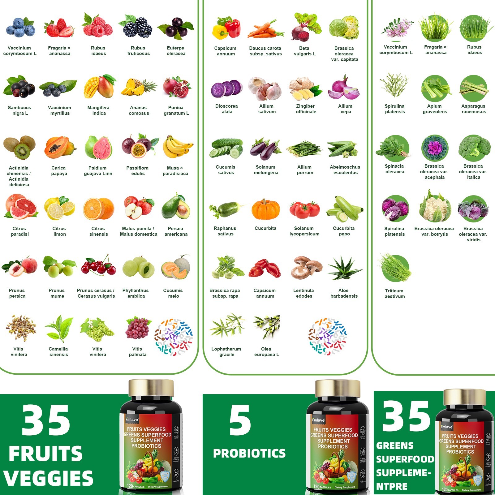 4pc 70 Fruits and Veggies Whole Food Supplement, Superfood & 5 Probiotic Strains