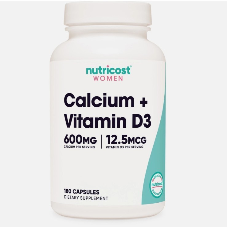 Nutricost Calcium (600mg) + Vitamin D3 (12.5mcg) for Women, 180 Capsules – Vegan