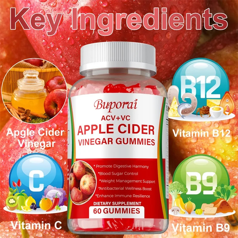 Apple Cider Vinegar 60pcs,Weight Management, Appetite Control, Metabolism
