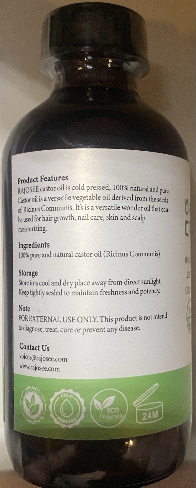 2 Pcs Certified Organic Castor Oil, Natural Oil Cold Pressed in Glass Bottle 8oz