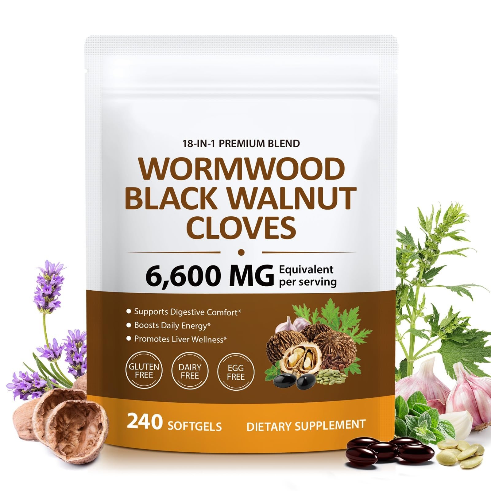 18-in-1 Gut Cleanse Softgels – Black Walnut, Wormwood, Clove & Garlic – 240 Coun