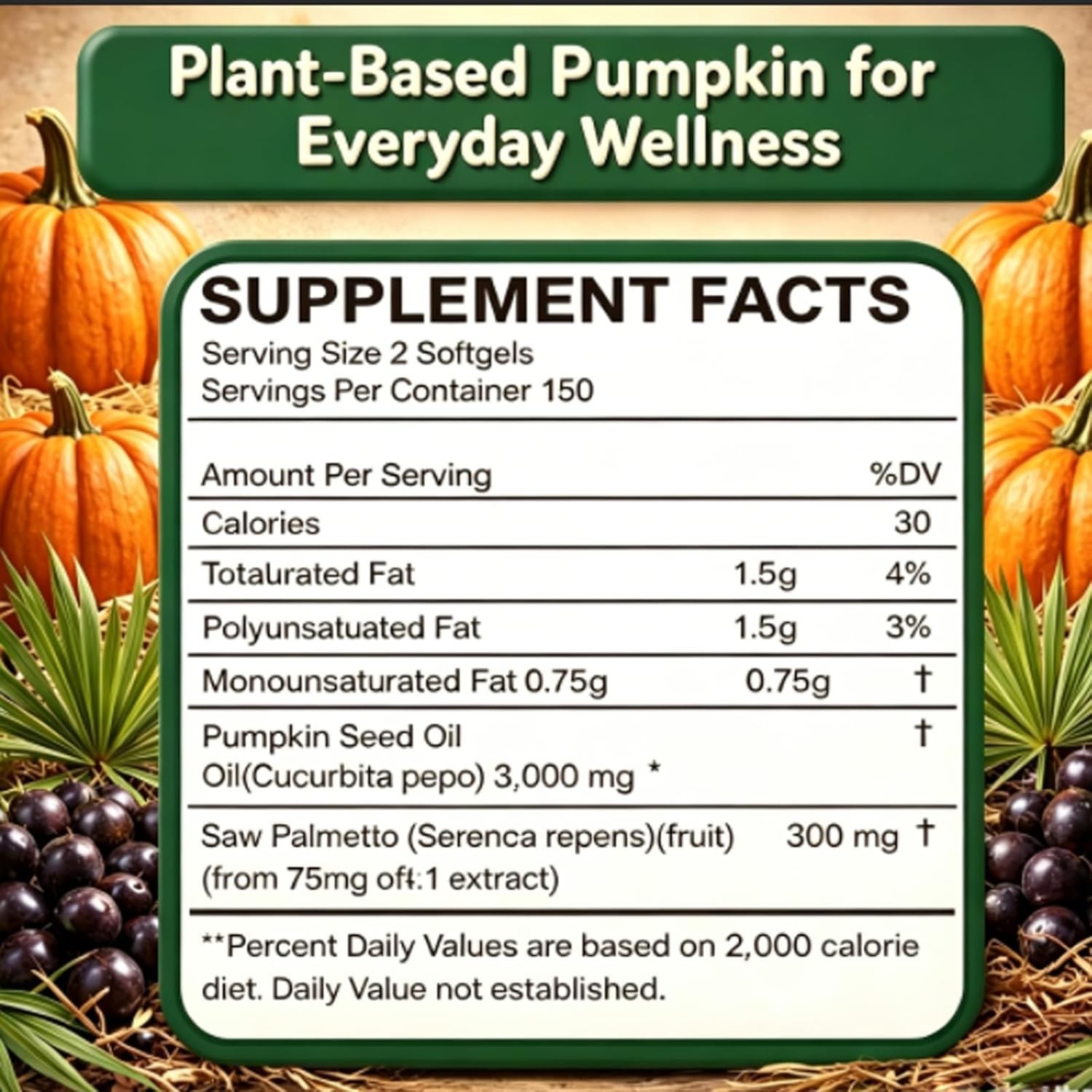 Pumpkin Seed Oil Saw Palmetto Capsules | Hair Prostate Support | 60 Softgels