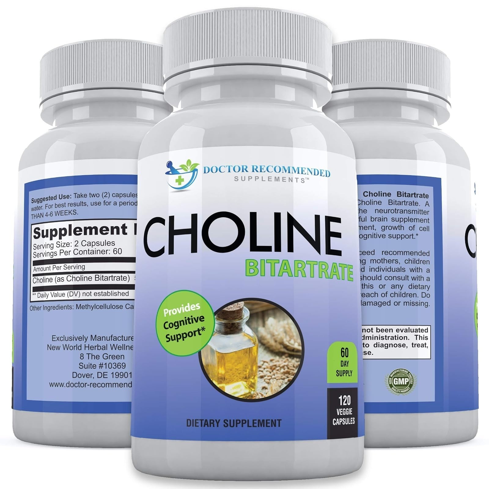 Premium Choline – 500 mg – 120 Veggie Capsules – Supports Cognitive Health, Memo