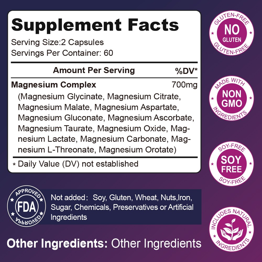 Magnesium Glycinate Chelated Magnesium Bisglycinate 1330mg 30/120 Vegan Capsules