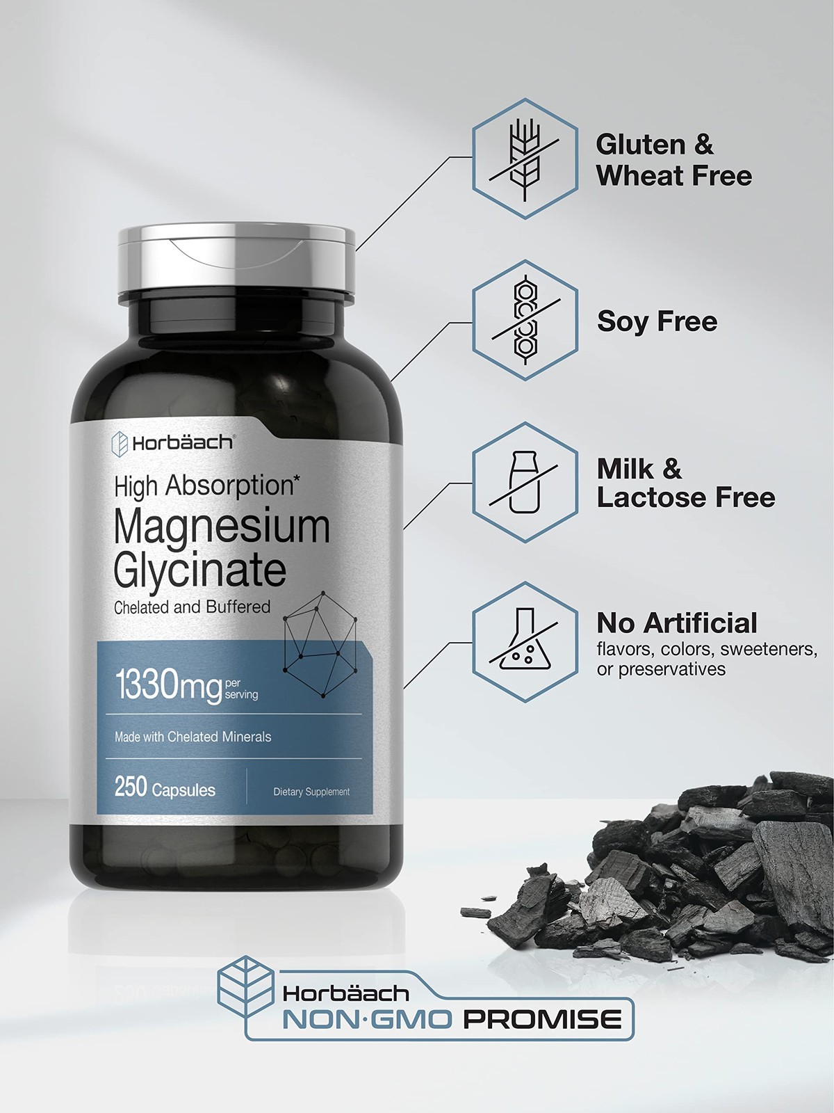 Horbaach Magnesium Glycinate 1330mg | 250 Capsules | 250 Count (Pack of 1)
