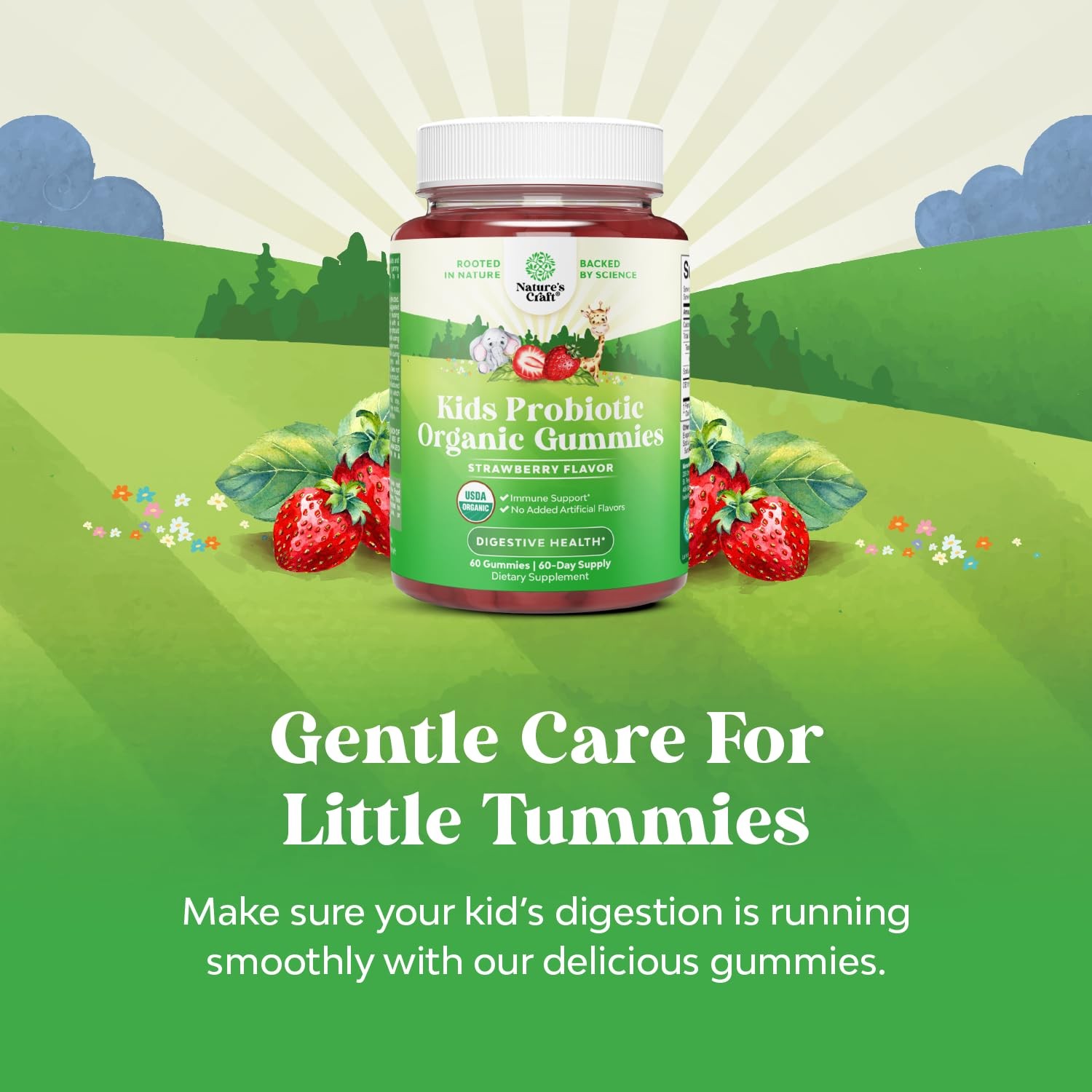 60 Count USDA Organic Kids Probiotic Gummies – Gut Bacteria Probiotics for