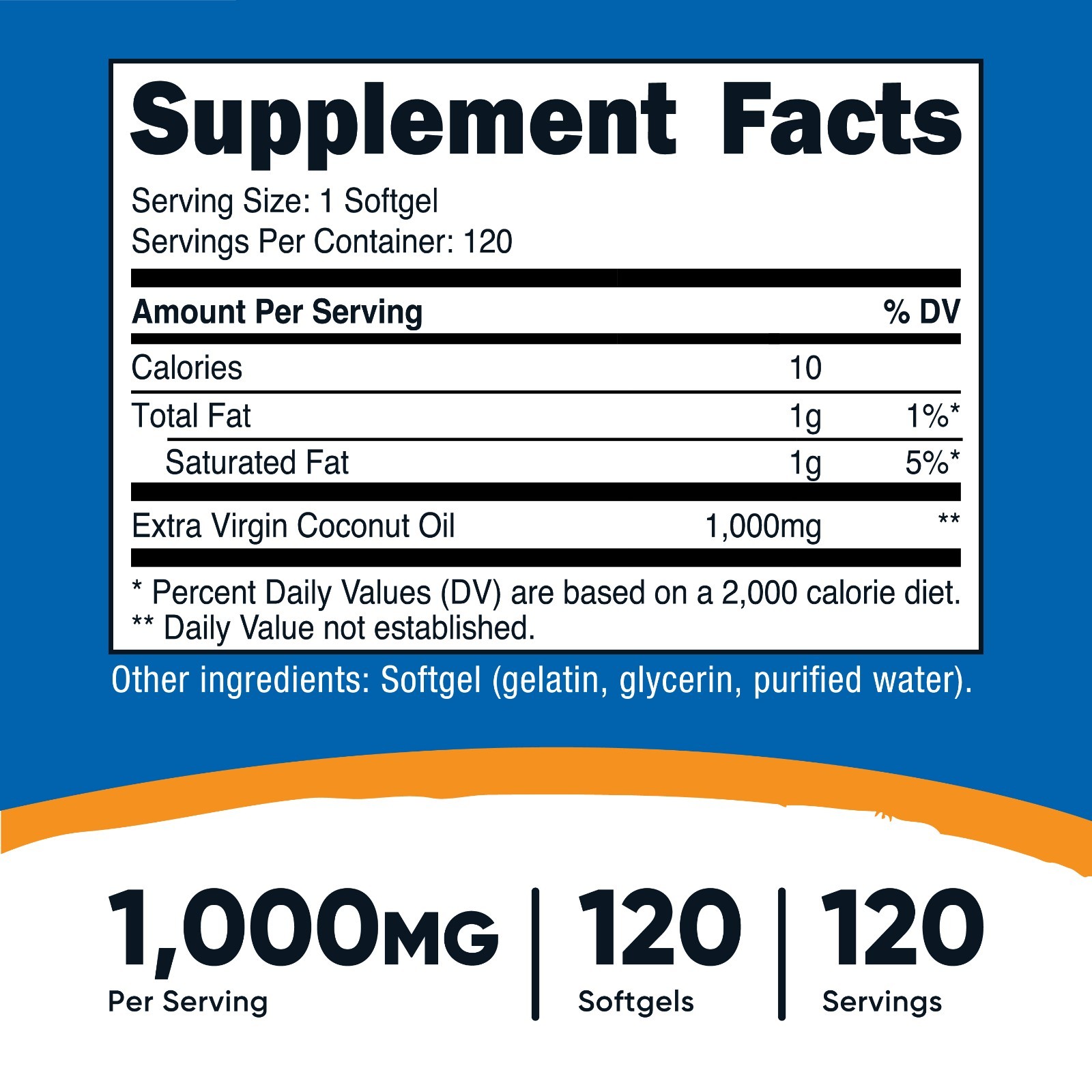 Nutricost Coconut Oil Capsules (1000mg) 120 Softgels – Gluten Free and Non-GMO