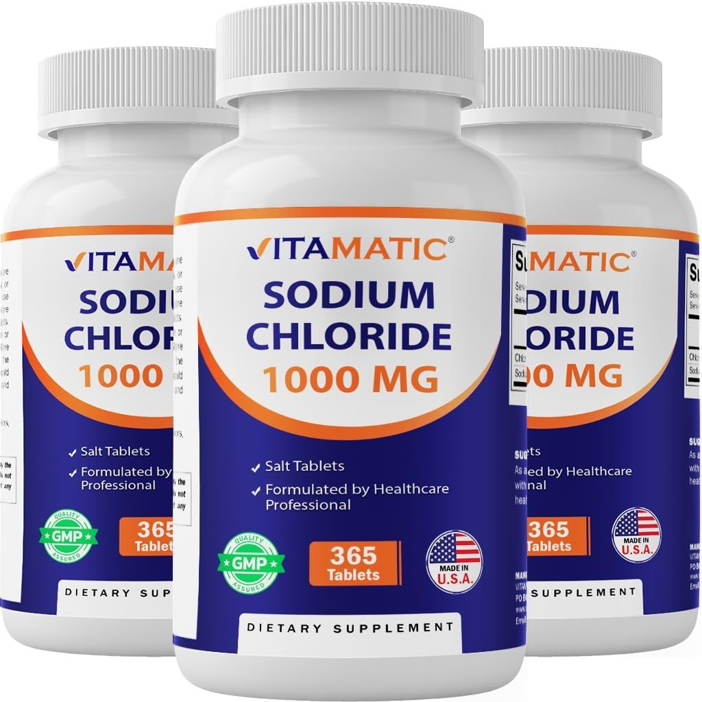 Electrolyte Replenisher Sodium Chloride 1000mg – 365 Tablets, Hydration Support