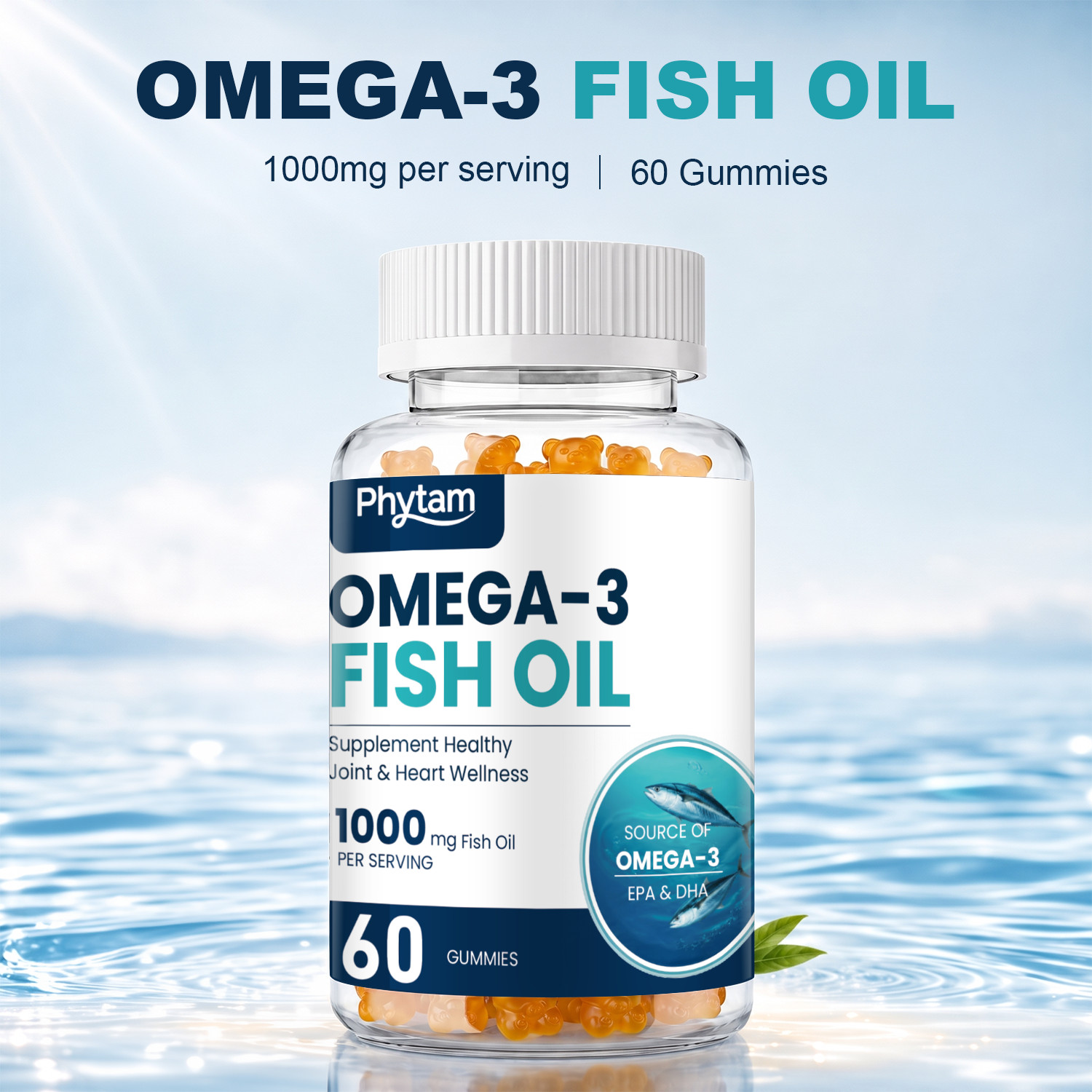 Omega 3 Fish Oil Gummies, Heart Healthy Omega 3 Gummy Supplement DHA & EPA Extra